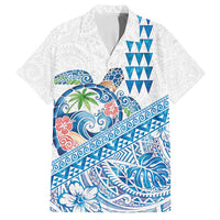 Hawaiian Abstract Sea Turtle Family Matching Tank Maxi Dress and Hawaiian Shirt Polynesian Tapa Art and Kakau Tattoo White WaterColor - Polynesian Pride