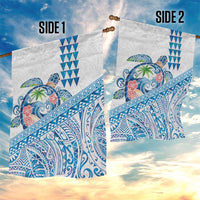 Hawaiian Abstract Sea Turtle Garden Flag Polynesian Tapa Art and Kakau Tattoo White WaterColor - Polynesian Pride