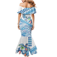 Hawaiian Abstract Sea Turtle Mermaid Dress Polynesian Tapa Art and Kakau Tattoo White WaterColor - Polynesian Pride