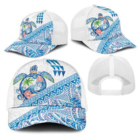 Hawaiian Abstract Sea Turtle Mesh Trucker Cap Polynesian Tapa Art and Kakau Tattoo White WaterColor - Polynesian Pride