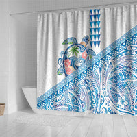 Hawaiian Abstract Sea Turtle Shower Curtain Polynesian Tapa Art and Kakau Tattoo White WaterColor - Polynesian Pride