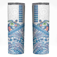 Hawaiian Abstract Sea Turtle Skinny Tumbler Polynesian Tapa Art and Kakau Tattoo White WaterColor - Polynesian Pride
