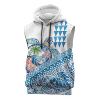 Hawaiian Abstract Sea Turtle Sleeveless Hoodie Polynesian Tapa Art and Kakau Tattoo White WaterColor - Polynesian Pride