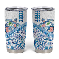 Hawaiian Abstract Sea Turtle Tumbler Cup Polynesian Tapa Art and Kakau Tattoo White WaterColor - Polynesian Pride