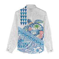 Hawaiian Abstract Sea Turtle Women Casual Shirt Polynesian Tapa Art and Kakau Tattoo White WaterColor - Polynesian Pride