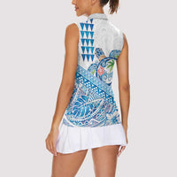 Hawaiian Abstract Sea Turtle Women Sleeveless Polo Shirt Polynesian Tapa Art and Kakau Tattoo White WaterColor - Polynesian Pride