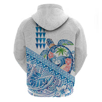 Hawaiian Abstract Sea Turtle Zip Hoodie Polynesian Tapa Art and Kakau Tattoo White WaterColor - Polynesian Pride