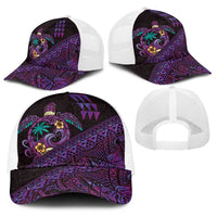 Hawaiian Abstract Sea Turtle Baseball Net Cap Polynesian Tapa Art and Kakau Tattoo Purple WaterColor - Polynesian Pride