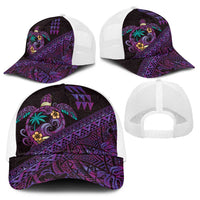 Hawaiian Abstract Sea Turtle Baseball Net Cap Polynesian Tapa Art and Kakau Tattoo Purple WaterColor - Polynesian Pride
