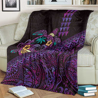 Hawaiian Abstract Sea Turtle Blanket Polynesian Tapa Art and Kakau Tattoo Purple WaterColor - Polynesian Pride