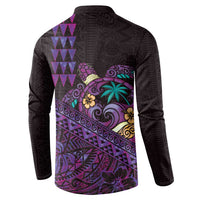 Hawaiian Abstract Sea Turtle Button Sweatshirt Polynesian Tapa Art and Kakau Tattoo Purple WaterColor - Polynesian Pride