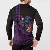 Hawaiian Abstract Sea Turtle Button Sweatshirt Polynesian Tapa Art and Kakau Tattoo Purple WaterColor - Polynesian Pride