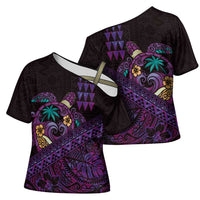 Hawaiian Abstract Sea Turtle Cross Shoulder Shirt Polynesian Tapa Art and Kakau Tattoo Purple WaterColor - Polynesian Pride