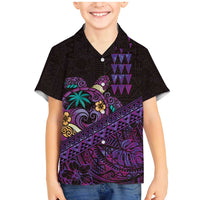 Hawaiian Abstract Sea Turtle Family Matching Mermaid Dress and Hawaiian Shirt Polynesian Tapa Art and Kakau Tattoo Purple WaterColor - Polynesian Pride