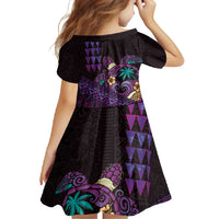 Hawaiian Abstract Sea Turtle Family Matching Off Shoulder Maxi Dress and Hawaiian Shirt Polynesian Tapa Art and Kakau Tattoo Purple WaterColor - Polynesian Pride