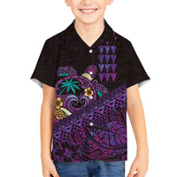 Hawaiian Abstract Sea Turtle Family Matching Off Shoulder Short Dress and Hawaiian Shirt Polynesian Tapa Art and Kakau Tattoo Purple WaterColor - Polynesian Pride