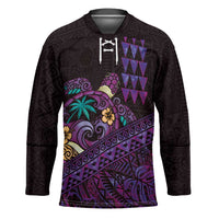 Hawaiian Abstract Sea Turtle Hockey Jersey Polynesian Tapa Art and Kakau Tattoo Purple WaterColor LT03 Unisex Black - Polynesian Pride