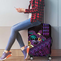 Hawaiian Abstract Sea Turtle Luggage Cover Polynesian Tapa Art and Kakau Tattoo Purple WaterColor - Polynesian Pride