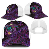 Hawaiian Abstract Sea Turtle Mesh Trucker Cap Polynesian Tapa Art and Kakau Tattoo Purple WaterColor - Polynesian Pride