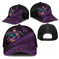 Hawaiian Abstract Sea Turtle Mesh Trucker Cap Polynesian Tapa Art and Kakau Tattoo Purple WaterColor - Polynesian Pride