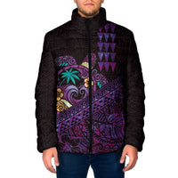 Hawaiian Abstract Sea Turtle Padded Jacket Polynesian Tapa Art and Kakau Tattoo Purple WaterColor - Polynesian Pride