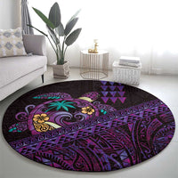 Hawaiian Abstract Sea Turtle Round Carpet Polynesian Tapa Art and Kakau Tattoo Purple WaterColor - Polynesian Pride
