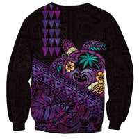 Hawaiian Abstract Sea Turtle Sweatshirt Polynesian Tapa Art and Kakau Tattoo Purple WaterColor - Polynesian Pride