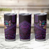 Hawaiian Abstract Sea Turtle Tumbler Cup Polynesian Tapa Art and Kakau Tattoo Purple WaterColor - Polynesian Pride