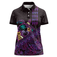 Hawaiian Abstract Sea Turtle Women Polo Shirt Polynesian Tapa Art and Kakau Tattoo Purple WaterColor - Polynesian Pride