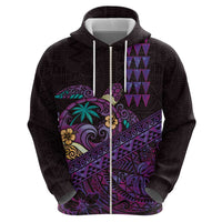 Hawaiian Abstract Sea Turtle Zip Hoodie Polynesian Tapa Art and Kakau Tattoo Purple WaterColor - Polynesian Pride