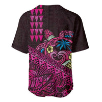 Hawaiian Abstract Sea Turtle Baseball Jersey Polynesian Tapa Art and Kakau Tattoo Pink WaterColor - Polynesian Pride