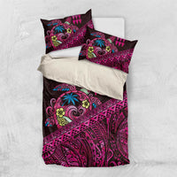 Hawaiian Abstract Sea Turtle Bedding Set Polynesian Tapa Art and Kakau Tattoo Pink WaterColor - Polynesian Pride