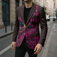Hawaiian Abstract Sea Turtle Blazer Polynesian Tapa Art and Kakau Tattoo Pink WaterColor - Polynesian Pride