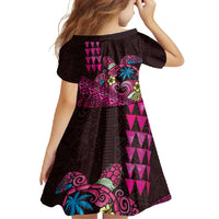 Hawaiian Abstract Sea Turtle Family Matching Off Shoulder Maxi Dress and Hawaiian Shirt Polynesian Tapa Art and Kakau Tattoo Pink WaterColor - Polynesian Pride