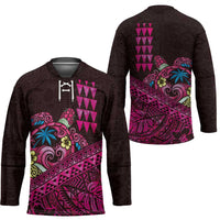 Hawaiian Abstract Sea Turtle Hockey Jersey Polynesian Tapa Art and Kakau Tattoo Pink WaterColor LT03 - Polynesian Pride