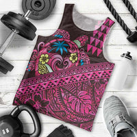 Hawaiian Abstract Sea Turtle Men Tank Top Polynesian Tapa Art and Kakau Tattoo Pink WaterColor - Polynesian Pride