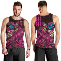 Hawaiian Abstract Sea Turtle Men Tank Top Polynesian Tapa Art and Kakau Tattoo Pink WaterColor - Polynesian Pride