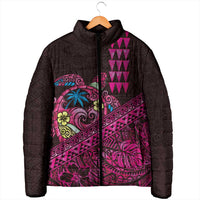 Hawaiian Abstract Sea Turtle Padded Jacket Polynesian Tapa Art and Kakau Tattoo Pink WaterColor - Polynesian Pride