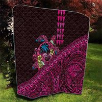 Hawaiian Abstract Sea Turtle Quilt Polynesian Tapa Art and Kakau Tattoo Pink WaterColor - Polynesian Pride