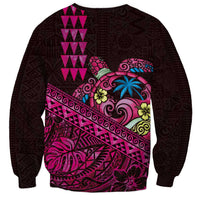 Hawaiian Abstract Sea Turtle Sweatshirt Polynesian Tapa Art and Kakau Tattoo Pink WaterColor - Polynesian Pride
