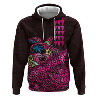 Hawaiian Abstract Sea Turtle Zip Hoodie Polynesian Tapa Art and Kakau Tattoo Pink WaterColor - Polynesian Pride