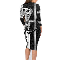 Hawaii Island Family Matching Long Sleeve Bodycon Dress and Hawaiian Shirt Hawaiian King and Kakau Symbols Abstract Shoulder Tattoo LT03 - Polynesian Pride