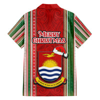 Kiribati Christmas Hawaiian Shirt Santa With Gift Bag Behind Ribbons Seamless Red Maori LT03 - Polynesian Pride