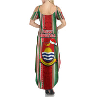 Kiribati Christmas Summer Maxi Dress Santa With Gift Bag Behind Ribbons Seamless Red Maori LT03 - Polynesian Pride