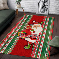 Custom Kiribati Christmas Area Rug Santa With Gift Bag Behind Ribbons Seamless Red Maori LT03 Red - Polynesian Pride