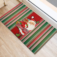 Custom Kiribati Christmas Rubber Doormat Santa With Gift Bag Behind Ribbons Seamless Red Maori LT03 - Polynesian Pride