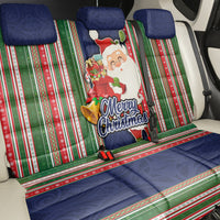 Kiribati Christmas Back Car Seat Cover Santa With Gift Bag Behind Ribbons Seamless Blue Maori