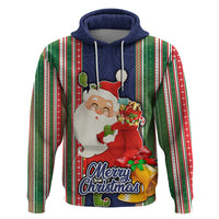 Custom Kiribati Christmas Hoodie Santa With Gift Bag Behind Ribbons Seamless Blue Maori LT03 Pullover Hoodie Blue - Polynesian Pride