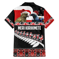 New Zealand Meri Kirihimete Family Matching Off Shoulder Maxi Dress and Hawaiian Shirt Christmas Tui Bird and Kea Bird - Haka Santa with Maori Koru Art Pattern