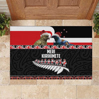 New Zealand Meri Kirihimete Rubber Doormat Christmas Tui Bird and Kea Bird - Haka Santa with Maori Koru Art Pattern